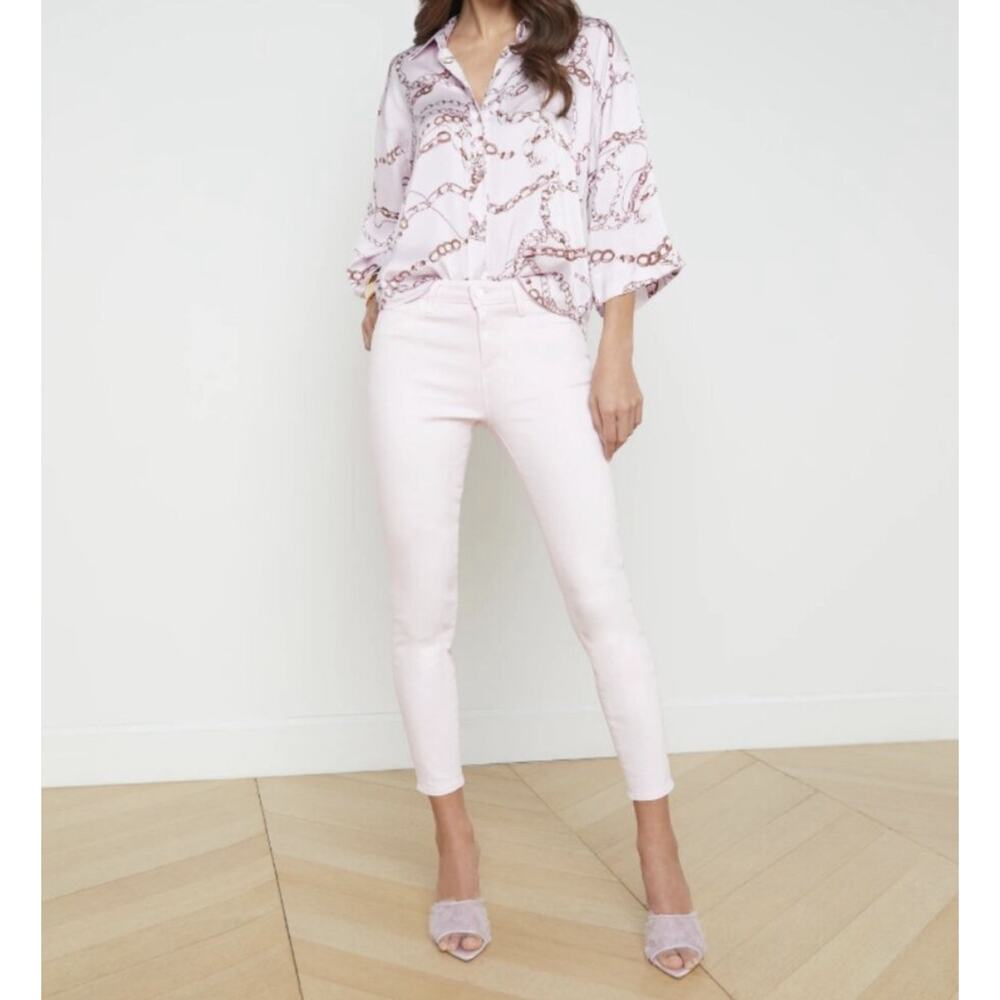 L’Agence Coated Margot Cropped Skinny Jeans in Lilac Snow - Size 10